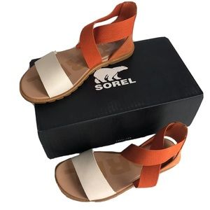 Sorel Women's Ella Cross Strap Flat Sandals Sz 5.5 Desert Sun NWB Orange White